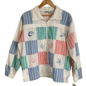 Koret Francisca Colorblock Seashell Zip Front Jacket Sz M 80s/90s Dead Stock Vtg
